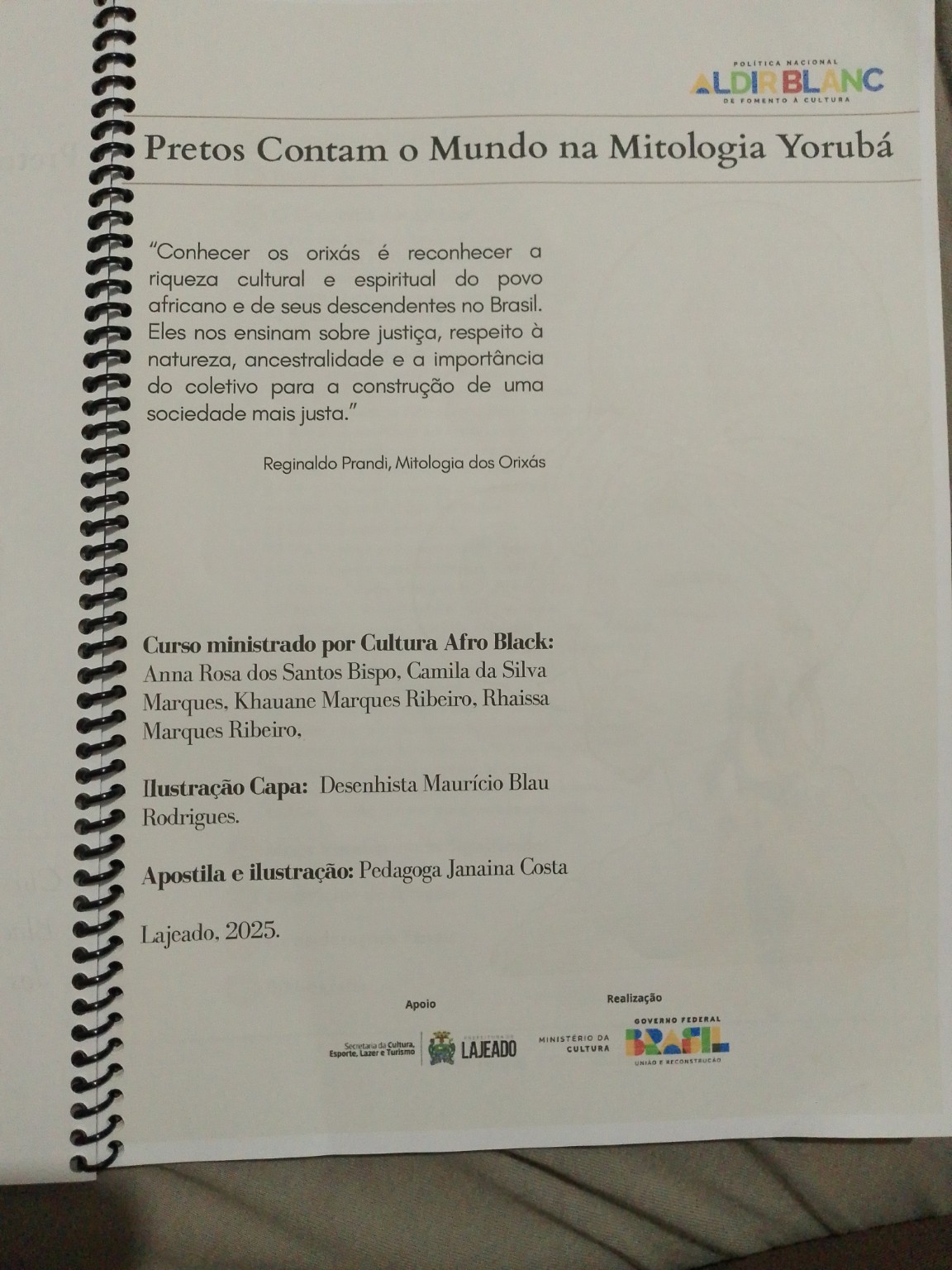 Página da apostila que identifica Anna Rosa dos Santos Bispo entre as ministrantes